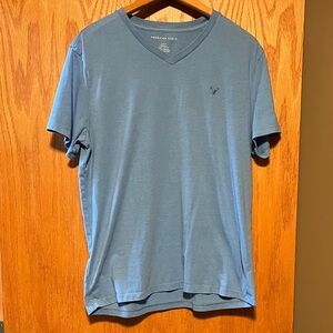 American Eagle Outfitters Men's Slate Blue V-Neck Tee